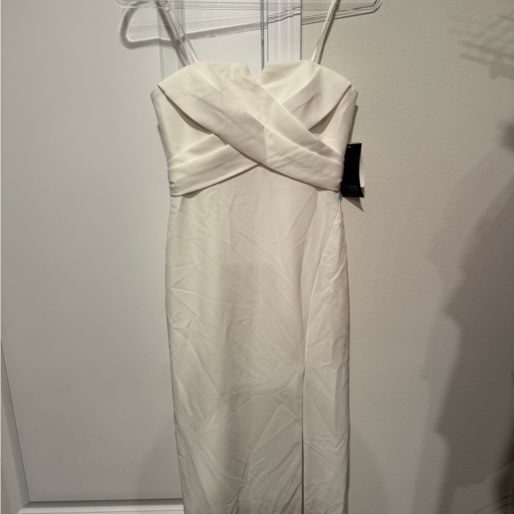 New Aidan Mattox Strapless Crepe Long Dress in Ivory - Picture 6 of 15